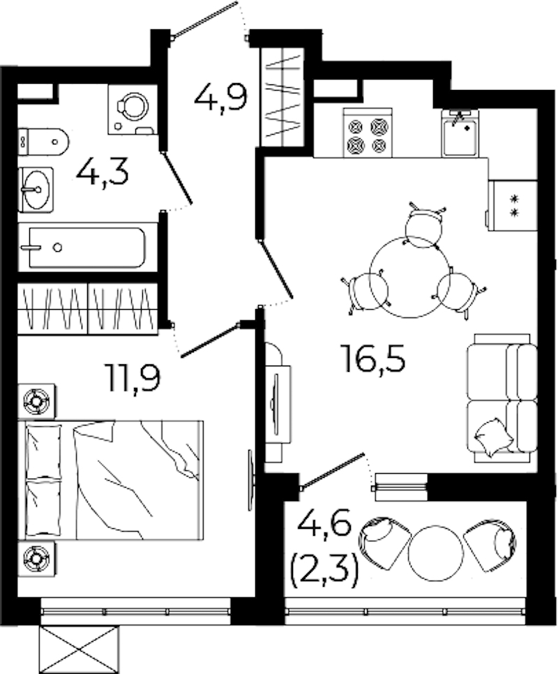 1-комнатная квартира 39.9 м², 6/12 эт., ЖК «А101 Всеволожск»